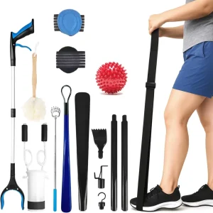 10 Piece Plastic Hip Recovery Kit Grabber Sock Helper Dressing Stick Shoehorn Loofah Back Scratcher Leg Lifter for Men