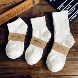 100% Cotton Socks Men and Women Sports Socks Black and White Solid Color Four Seasons Student Couple Deodorant Socks