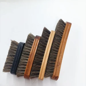 100% Soft Genuine Horse Hair Bristles With Unique Concave Design Wood Handle Shoe Shine Brush