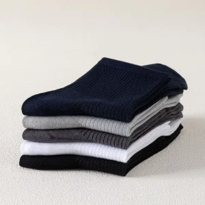 10A Antibacterial Deodorant Anti-Friction Knitted Solid Pattern Men’s Mid-Calf Four Seasons Breathable Sweat-Absorbent Socks