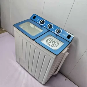 12kg Semi automatic Dual Tubs Stainless Steel Glass Panel Double Barrel Washing Machine with Spin Drying
