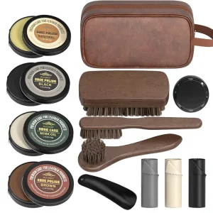 13-Piece Unisex Shoe Shine Kit with Leather Polish Mink Oil and Horsehair Brush Christmas and Birthday Gift