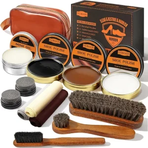 13Pcs Men Women Shoe Care Kit Horsehair Brush Mink Oil Leather Boots Cleaner Shine Sponges and Care Cloth Gift Set