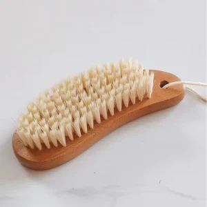 15cm PP Bristle Tapered Brush Curved Handle Shoe Cleaner Lotus Wood Base Care Polish Tool