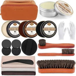 16 Piece Leather Shoe Polish and Shine Kit Boot Care and Cleaning Set for Men