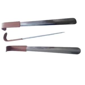 16.5 Inches Stainless Steel Shoe Horn with Leather Handle Grip Long Shoe Horn for Women Men Kids Seniors Elderly