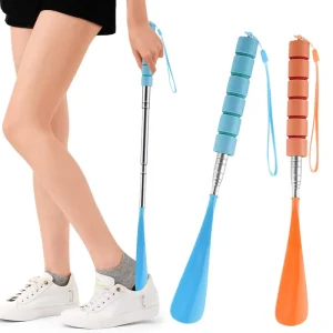 2 Pack Colorful Long Handled Travel Shoe Horns Telescopic Metal Shoehorn for Men Women Kids Seniors