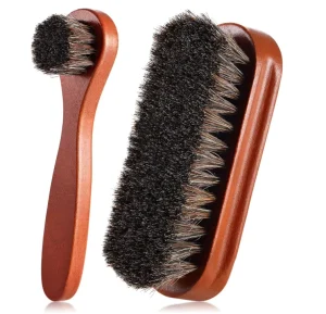 2 Pcs Horsehair Shine Shoes Brush Kit Polish Dauber Applicators Cleaning Leather Shoes Boots Care Brushes Suede Cleaner Brush