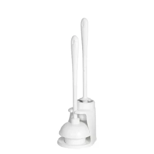 2 in 1 Long Handle Toilet Brush & Plunger Set Drip Free Drainable Storage Caddy Bathroom Toilet Cleaning Tool