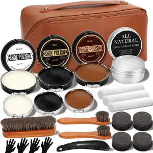 20 Piece Shoe Shine Polish Kit Leather Polish Mink Oil Horsehair Brushes for Men Women China Origin