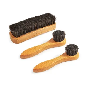 3 Piece Leather Care Brush Set Horsehair Shoe Polish Brushes Boot and Suede Cleaner Applicators Hat Brush Kit