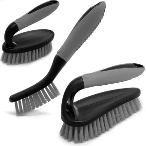 3 Piece Scrub Brush Set Blue Ergonomic Handle Ideal for Bathroom Shower Kitchen Carpet Floor Bathtub and More