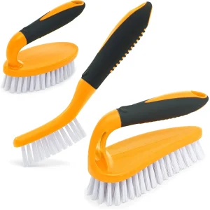 3 Piece Scrub Brush Set Blue Ergonomic Handle Ideal for Bathroom Shower Kitchen Carpet Floor Bathtub and More
