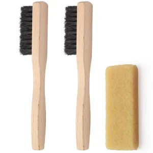 3 Piece Wood Handle Suede Cleaning Kit with Nubuck Brush Shoe Cleaner Brush and Rubber Stain Eraser Portable