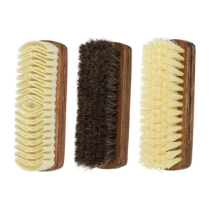 3 Types Solid Wood Shoe Brushes Horsehair Plastic Bristles Rubber Crepe Shoe Brush for Cleaning Oiling Polishing
