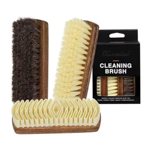 3 Types Solid Wood Shoe Brushes Horsehair Plastic Bristles Rubber Suede Shoe Brush Set for Cleaning Oiling Polishing