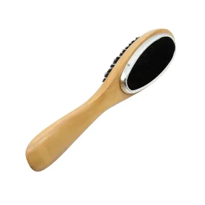 3 in 1 Solid Wood Coat Brush Dust Removal Brush Wooden Shoe Horn Black PVC Hair Clothes Brush