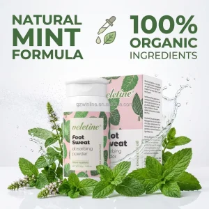 30g Organic Foot Care Powder Sweat Absorber Natural Mint Essential Oil Foot Deodorizer Powder for Men Women Moisture Control