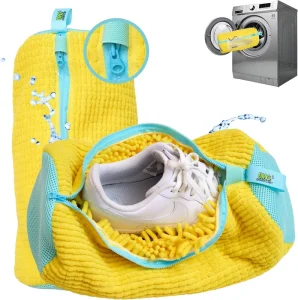 360° Deep Clean Shoe Washing Machine Bag Sneaker Laundry Bag for Washer Dryer Protective Chenille Mesh Shoe Bag with Zipper