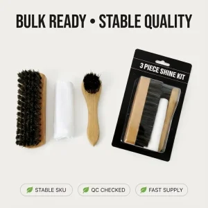 3PCS Portable Shoe Shine Kit Soft Bristles Horsehair Brushes Beechwood Handle Cotton Cloth No Scratch Leather