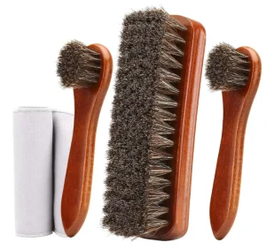 4Piece Horsehair Shoe Brush Shine Kit Shoe Polish Kit Leather Shoes Boot Cleaning Brush Care Clean Dauber Applicators