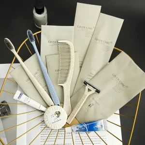 5 Star Hotel Custom Design Portable Bag Personal Care Luxury Guest Room Stone Paper Toiletries Set for Hotel Airplane