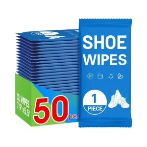 50 Piece Heavy Duty Single Use Wet Wipes Portable Shoe Care Kit for Stain Removal on Leather Canvas Mesh for Travel