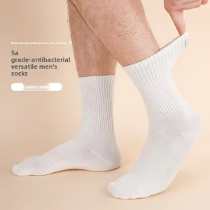 5A Antibacterial Men’s Crew Socks Odor resistant Sweat absorbent Cotton Solid Color Seamless Suitable All Seasons