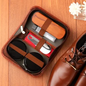7 Piece Horse Hair Shoe Polish Brush Set with Soft Bristle Suede and Pig Bristle Brushes Colorless Shoes Zipper Bag Packaging
