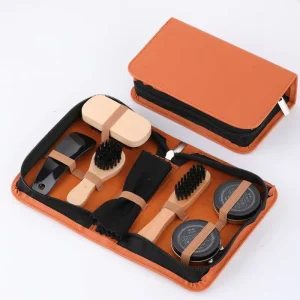 7 Piece Travel Leather Shoe Care Set Shoe Brush & Polish with Decontamination Shoe Oil Shoehorn Iron Box Packaging
