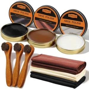 9 Piece Shoe Polish Kit with 3 Horsehair Brushes Brown & Black Shoe Polish for Men & Women