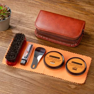 AiCheng 7 Piece Anti Fouling Horsehair Brush Combination Set for Leather & Clothing Care Black Colorless Shoe Polishing Tools