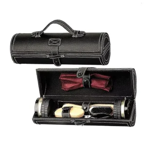 BE BEAUTY Travel Men Shoe Polish Kit Leather Case Compact Shoe Cleaning Tools Set Premium Shoe Shine Kit Black Storage Bag Model