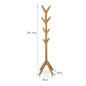 Bamboo Free Standing Coat Rack Hall Tree Clothes Hanger Rack Wooden Coat Rack with 8 Hooks