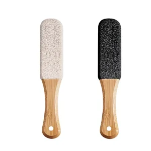 Bamboo Handle Long Foot File Callus Remover Pedicure Tool Custom Logo Double Sided Pumice Stone Professional Remover