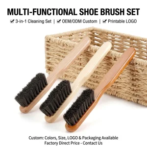 Beech Horse Hair Wood Shoes Brush Suede Leather Cleaning Dust Removal Handle Care Decontamination Hanging Loop