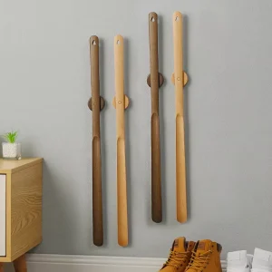 Beech Solid Wood Long Handle Shoe Horn Magnetic Pull-Out for Elderly and Pregnant Women