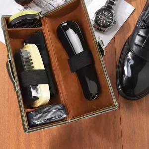 Black Manufacture Travel Leather Shoe Shine Kit with Factory Price