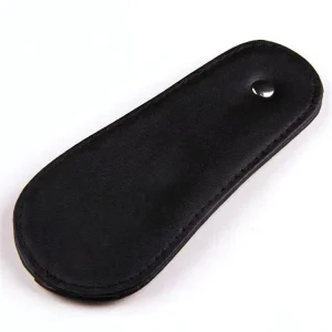 Black Short Handmade Metal Leather Shoehorn
