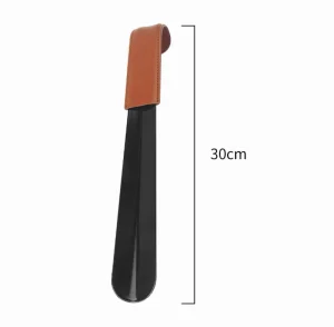 Black Stainless Steel Shoe Horn Leather Handle Travel Shoehorn for Seniors Men Women Kid