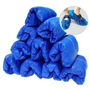 Blue CPE Shoe Covers With Embossed Anti Slip Sole And High Elastic Band