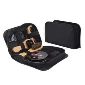 Boot Shine Kit Pu Leather Care Kits Shoe Shine Box Shoe Polish Travel Kit for Leather Shoe Brush Set and Polish