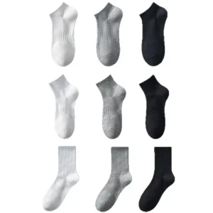 Breathable Antibacterial Sweat Absorbing Friction Proof Knitted ODM Deodorant Sports Cotton Socks Men Women Black White Gray