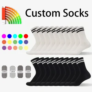 Breathable Sweat Wicking Anti Slip Deodorant Unisex Casual Sports Socks Striped Black White Custom Spring Socks