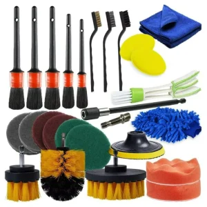 Car Wash Brush Set With Wheel & Tire Brushes Plastic & Microfiber Mitt For Car Detailing Kit