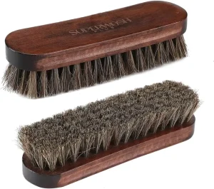 Comfortable Grip Horsehair Shoes Shine Brush Soft Wooden Horse Hair Bristles for Leather Clean Care for Shoes Boots Coats Bags