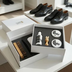 Complete Leather Shoe Shine Kit with Polish Lotion Brushes Cloth and Shoe Care Tools