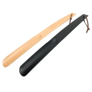 Costom Logo 38cm Lazy Long Handled Black Style Wood Shoe Horn Hotel Shoehorn