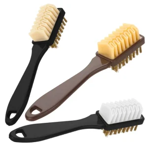 Custom Black Plastic Handle Suede Nubuck Shoe Cleaning Brush Professional Leather Cleaning Kit Brass Bristle Rubber ISO9001/BSCI