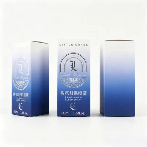 Custom Blue Gradient White Cardboard Double Wall Box with Hot Stamping Silver for Sleep Spray Packaging